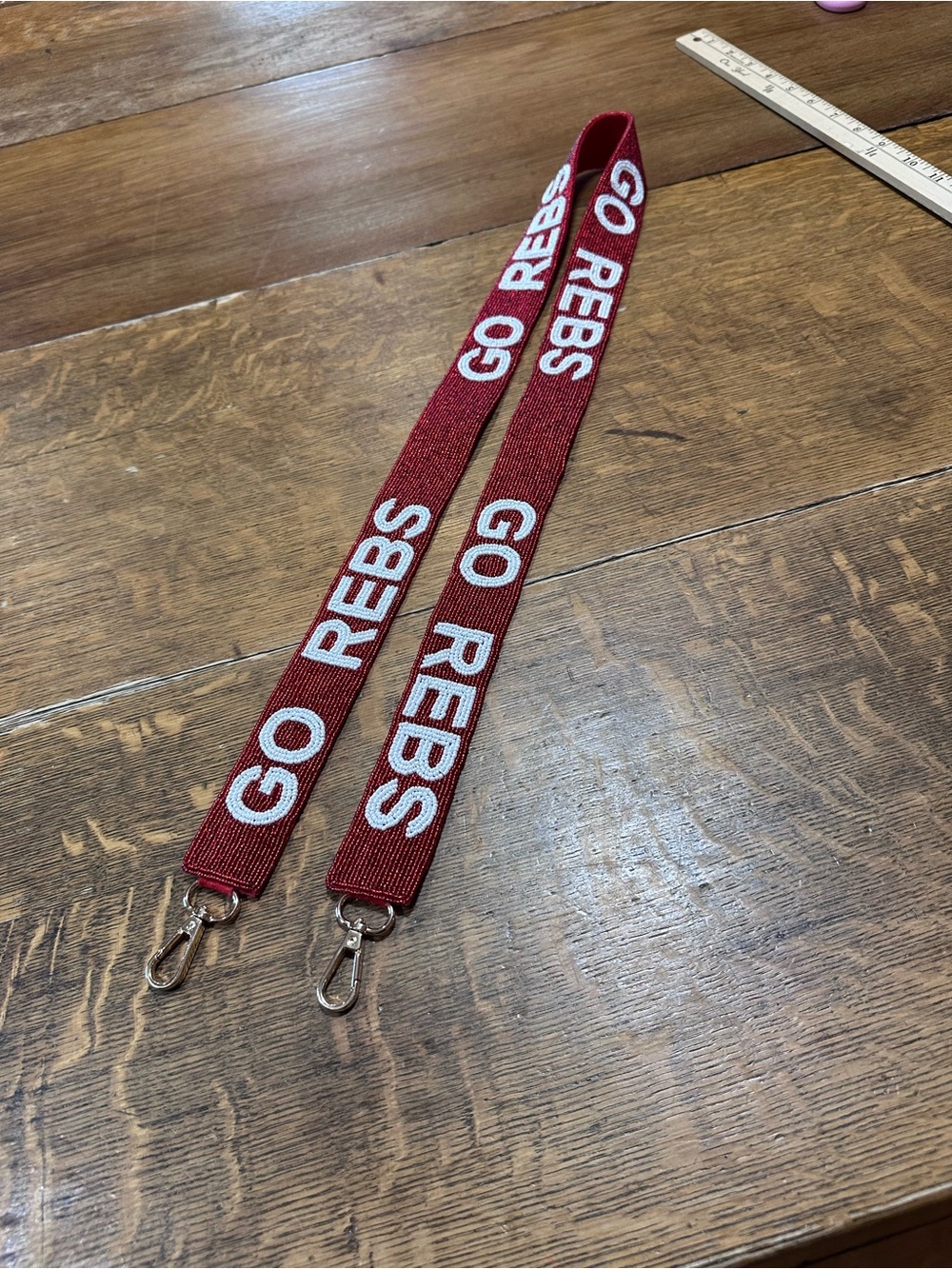 GO REBS Red beaded purse strap